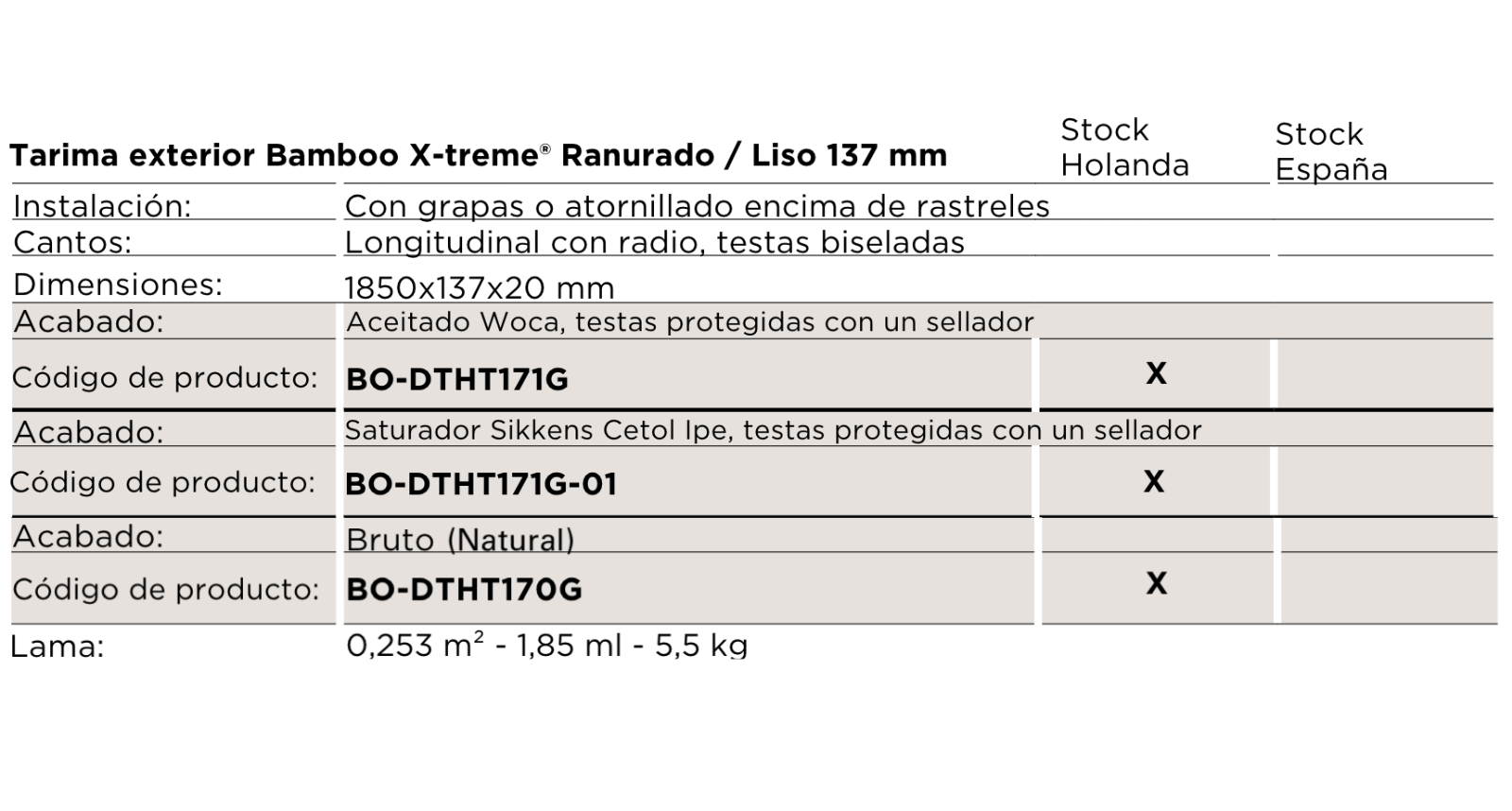 1.2.2 Tarima exterior Bamboo X treme Ranurado Liso 137 20 mm 1.2.2 Tarima exterior Bamboo X treme Ranurado Liso 137 20 mm